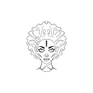 recommend clip art: African Halloween gothic psychologic face line art illustration