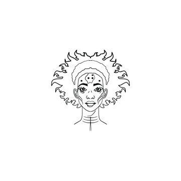 recommend clip art: African Halloween gothic psychologic face line art illustration