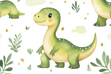 A watercolor illustration of a beautiful baby dinosaur