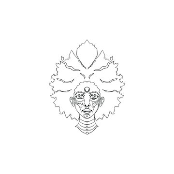 recommend clip art: African Halloween gothic psychologic face line art illustration