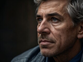 Thoughtful Mature Man with Gray Hair in Deep Contemplation