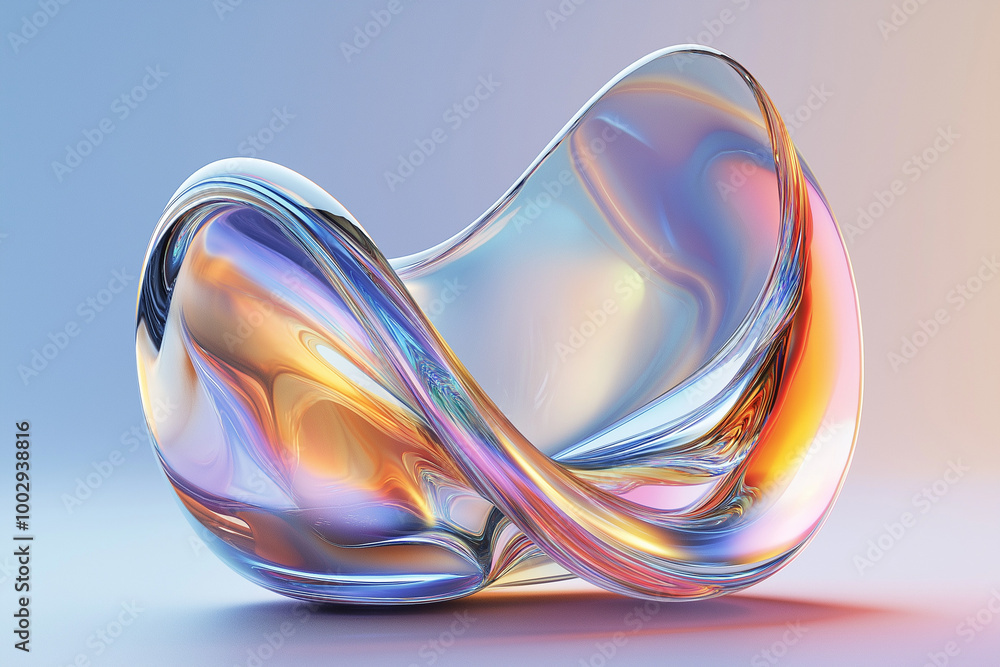 Poster abstract glass shape with colorful reflection.