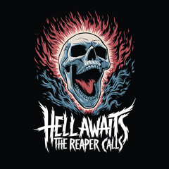 Skull on fire tshirt design illustration