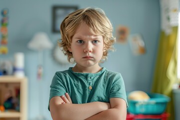 Frustrated child with crossed arms and a pout