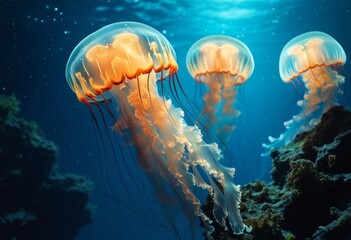 glowing jellyfish floating serenely in the ocean depths