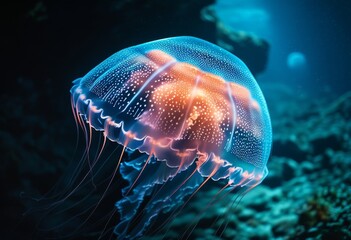 glowing jellyfish floating serenely in the ocean depths
