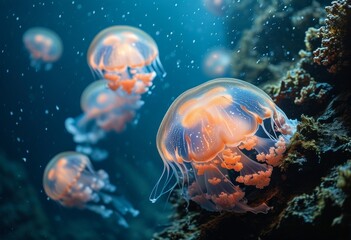glowing jellyfish floating serenely in the ocean depths