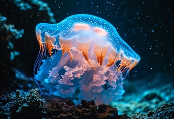 Naklejka premium Graceful Jellyfish Illuminating the Mysterious Underwater World