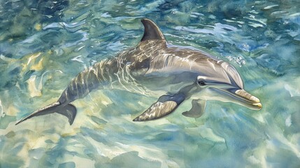 Graceful Dolphin Swimming in Watercolor Style