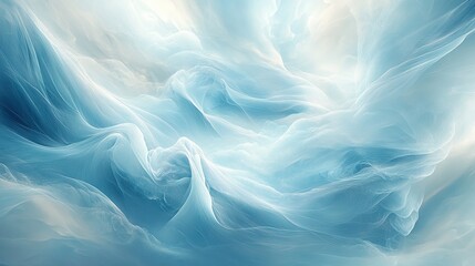 Obraz premium An abstract artwork featuring sky and clouds in light blue tones, depicting a dreamy, ethereal atmosphere with flowing shapes