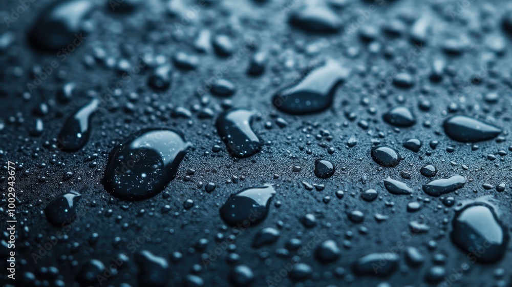 Poster the surface is adorned with an array of blue water droplets, intricately detailed to create a cool, 
