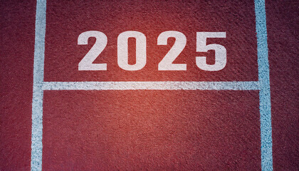 2025 with  Starting Line on Running Track for New Year Goals and Performance Targets