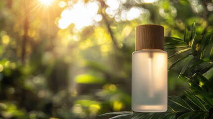 Frosted Glass Cosmetic Bottle in Natural Setting