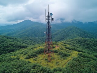 Obraz premium Telecommunication tower Antenna and satellite dish