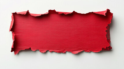 A single piece of red paper with torn edges on white background.