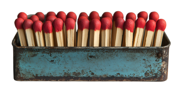 a box of matches with red heads