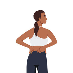 Woman with sexy back with sports bra from behind. Flat vector illustration isolated on white background