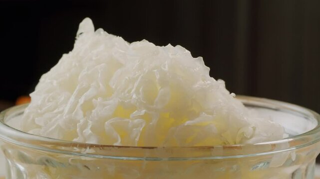 Tremella fermented salted Jamur salju or snow fungus, white colored fungi for food and medicine, popular in China and also Chinese cuisine. 