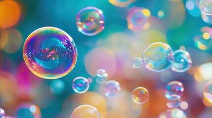Colorful Bubbles Floating in a Dreamy Background