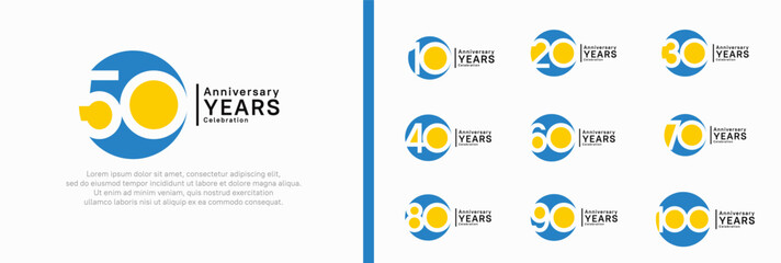 anniversary logotype set. vector design blue and yellow color can be use for celebration moment