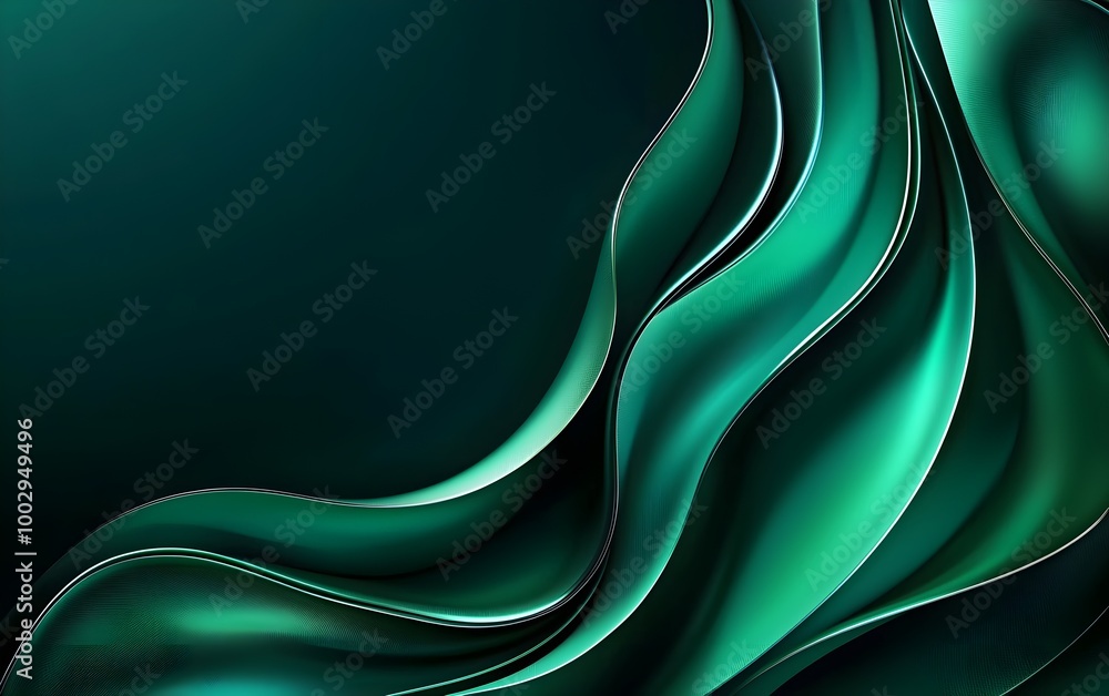 Poster stylish green wave patterns flowing elegantly on a dark background, ideal for modern design projects