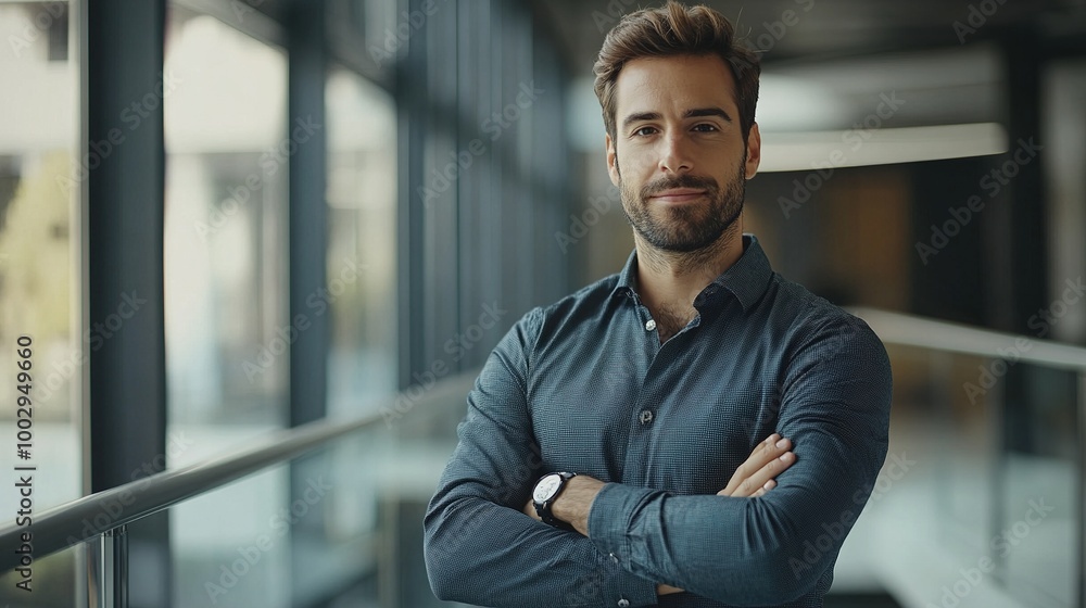 Sticker Confident Man in Modern Office Setting