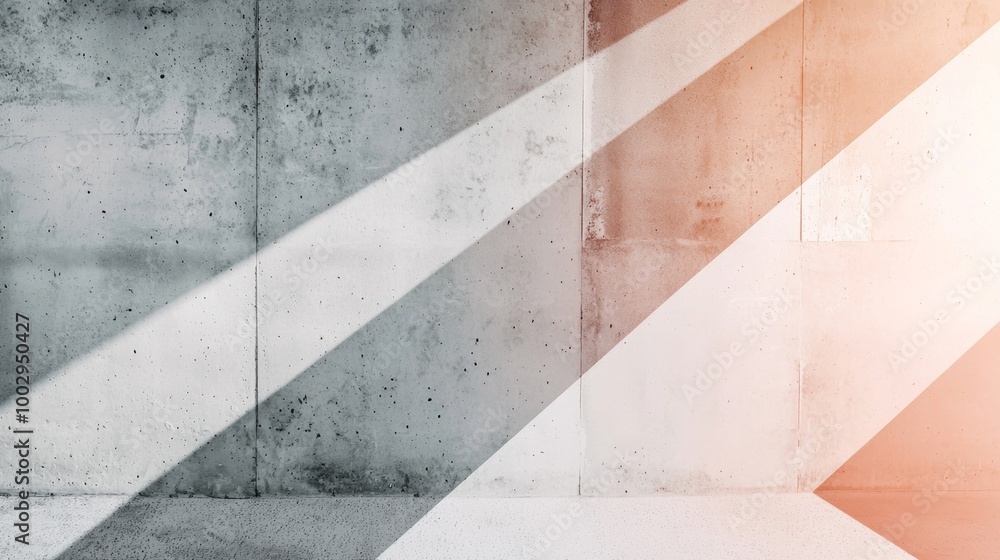 Poster light beams transform a concrete wall into an abstract background with geometric shapes, creating a 