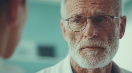 Elderly patient looking relieved as doctor explains treatment with compassion, trustful moment, doctor and patient, consultation, care
