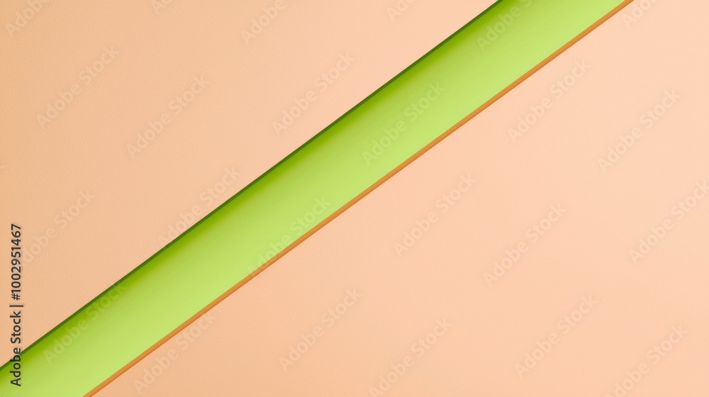 Poster minimalist image featuring a vibrant green diagonal line on a soft orange background, creating three