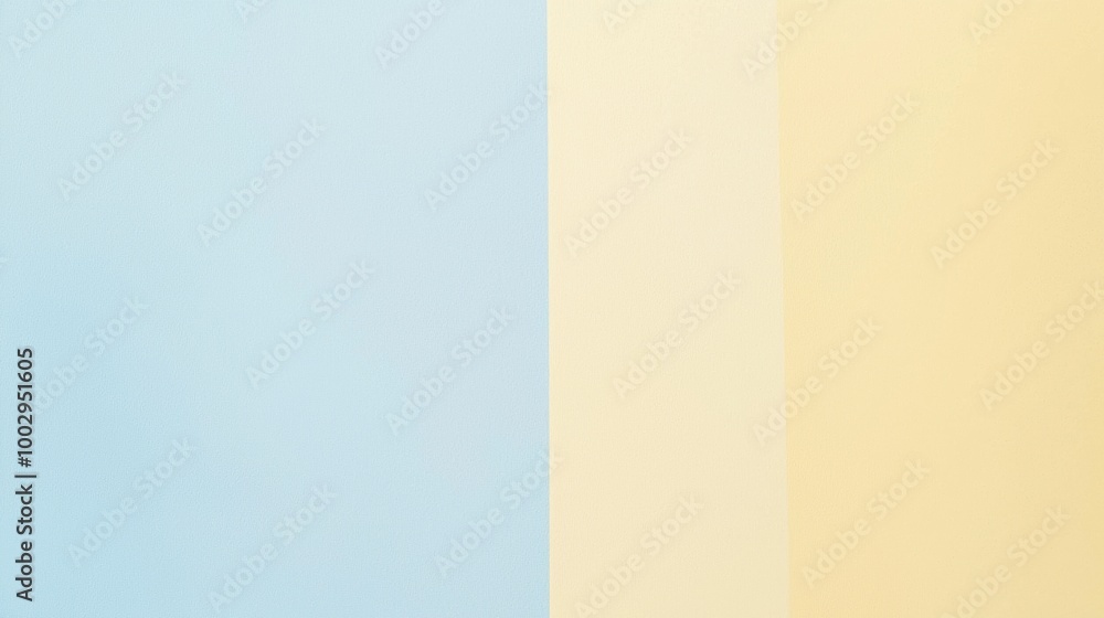 Poster minimalist flat lay of pastel paper in blue, beige, and yellow sections, adding a modern touch. clea