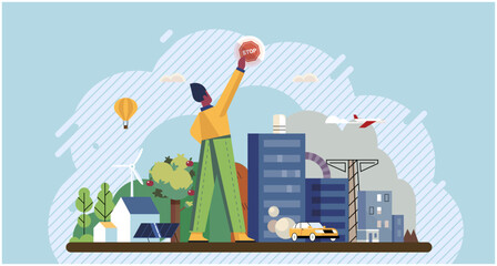 Climate change. Save the planet. Vector illustration Global warming necessitates urgent actions to safeguard planet Climate change affects us all, but we cmake difference Earth pollution demands