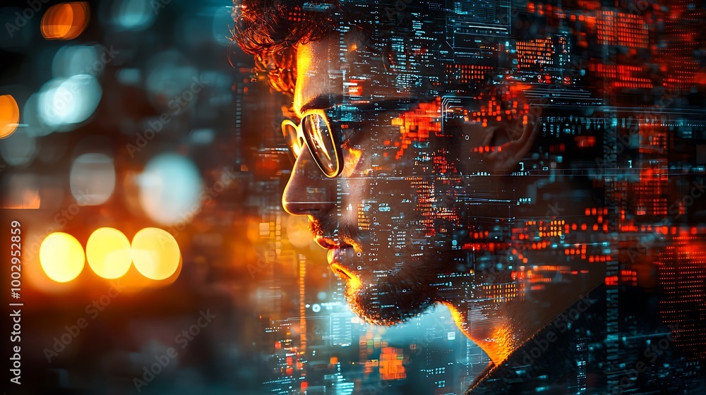 Aufkleber lines of digital code fill the screen, as a hacker navigates the dark world of cyber security.