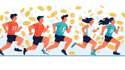 Fototapeta premium People run toward success, their minds set on wealth and achievement, driven by ambition.