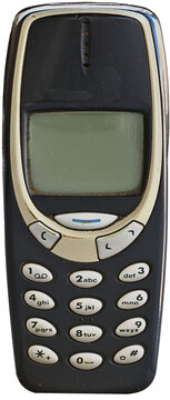 Old cell phone with white isolated background.