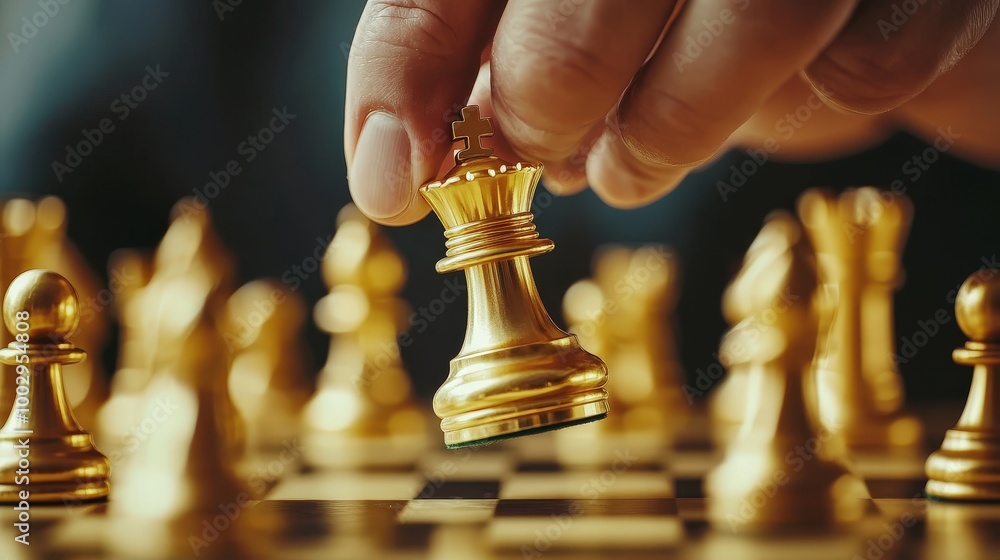 Poster mastering strategy: businessman executing checkmate move in intense chess competition