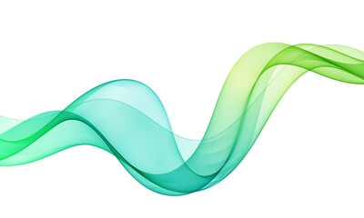 Stream of wavy green transparent lines. Abstract transparent wave.