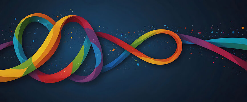World Autism Awareness Day background featuring a vibrant rainbow-colored infinity symbol on a blue backdrop, symbolizing autism, ADHD, and neurodiversity inclusion and support-Copy Space