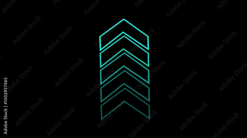 Poster modern glowing arrow moving up, utilizing neon lighting and immersive effects for enhanced user inte