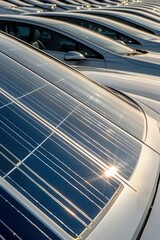 Solar panels and electric cars reducing carbon footprints, representing renewable energy and sustainability, [sustainability , renewable , footprint], [eco-conscious living],