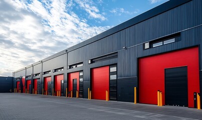 Exterior of a modern warehouse with a small office unit, Generative AI