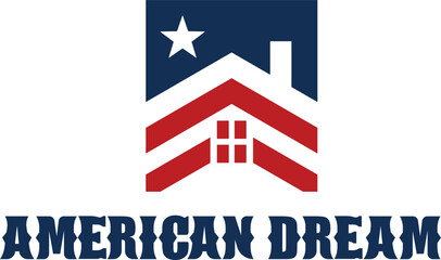 American Dream real estate logo in patriotic red, white, and blue, combining a house with an American flag theme