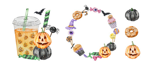 Watercolor Cute Halloween Candy set For Party Design