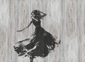 Beautifil woman dancing. Modern illustration for wallpapaer, mural, poster.