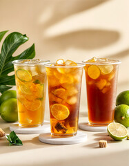 Fototapeta premium Refreshing Citrus Iced Tea Trio on Sunny Day