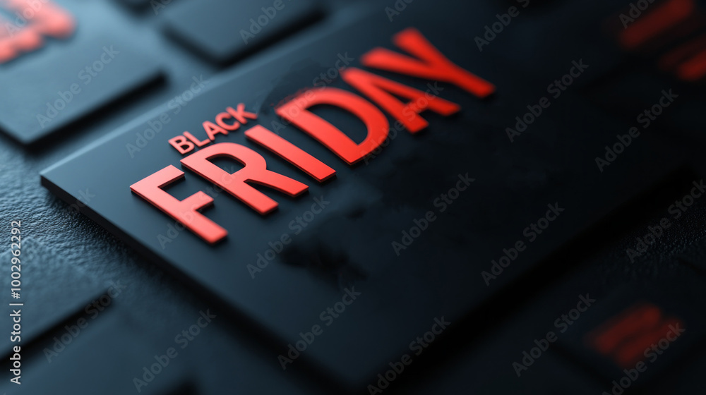 Poster a close up of a keyboard with the word black friday written in red