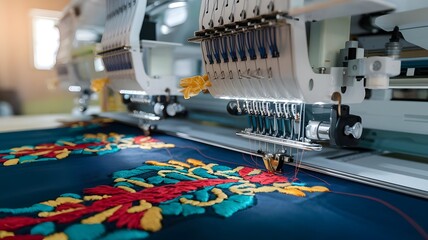 Closeup of embroidery machine. AI generated