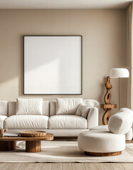 Serene Interior with frame mockup and Modern Chair