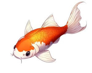 Colorful koi fish swimming in clear water, vibrant orange and white colors.