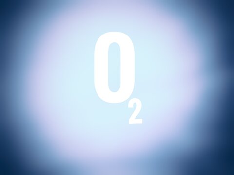 background with text, oxygen O2 word on pink blue air gradient background, chemical formula