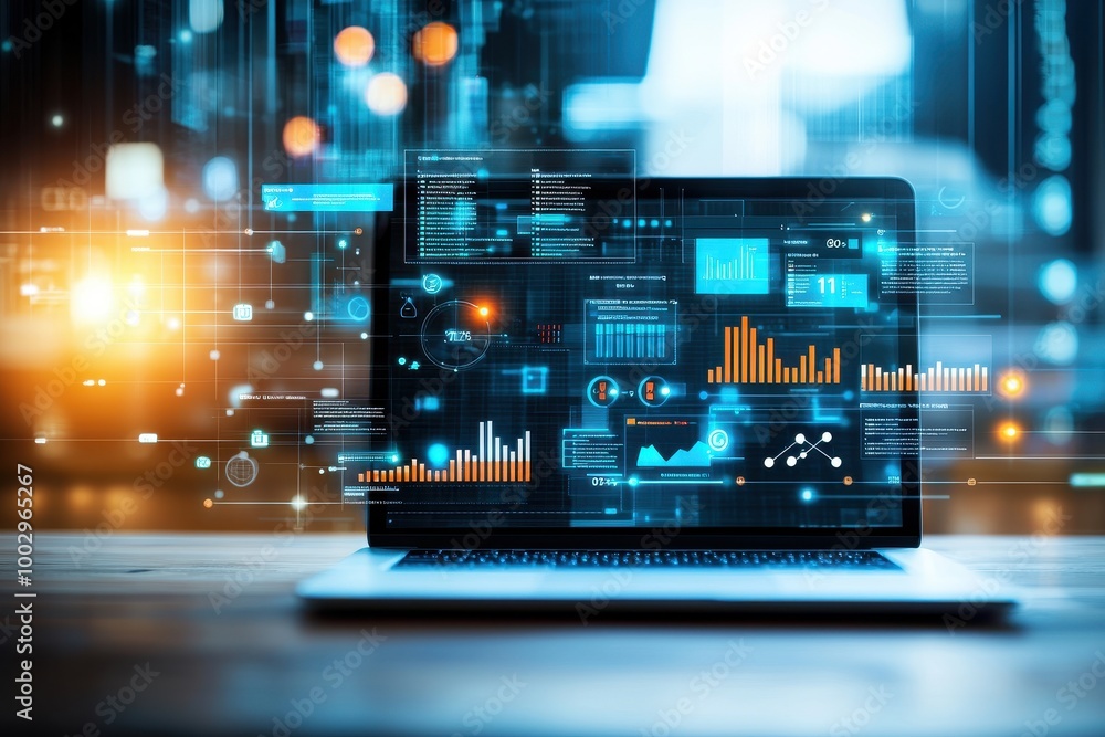 Aufkleber laptop with digital data visualization
